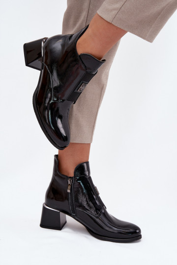 Botins de couro envernizados isolados com detalhes ornamentais Zazoo 60560 pretos