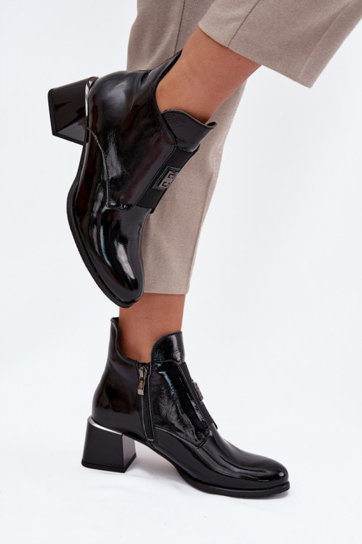 Botins de couro envernizados isolados com detalhes ornamentais Zazoo 60560 pretos