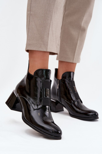 Botins de couro envernizados isolados com detalhes ornamentais Zazoo 60560 pretos 2