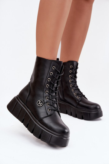 Botins de trabalho isolados femininos na plataforma Vinceza 58588 pretos 2