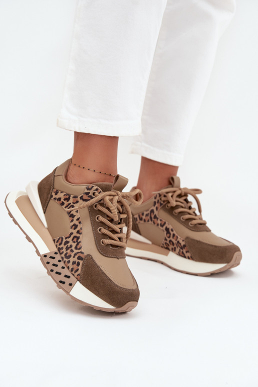 Ténis castanhos com plataforma e detalhes em couro sintético com padrão de leopardo Artiker 55C0089