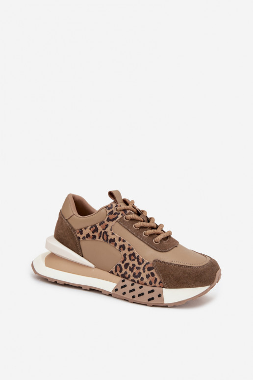 Ténis castanhos com plataforma e detalhes em couro sintético com padrão de leopardo Artiker 55C0089
