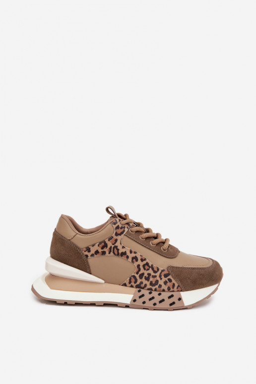 Ténis castanhos com plataforma e detalhes em couro sintético com padrão de leopardo Artiker 55C0089