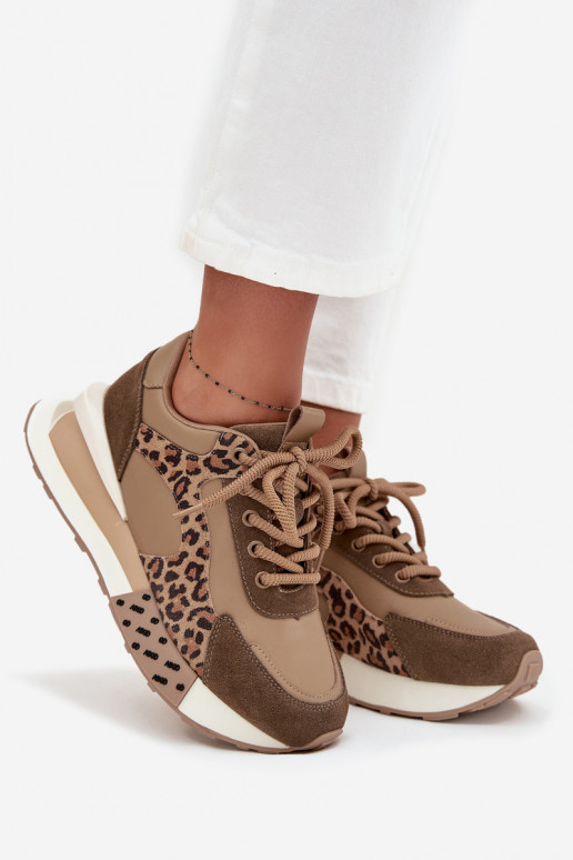 Ténis castanhos com plataforma e detalhes em couro sintético com padrão de leopardo Artiker 55C0089