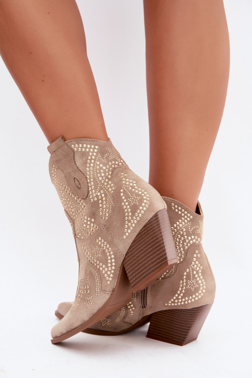 Botins de estilo cowboy em dourado com enfeites na cor areia Selden