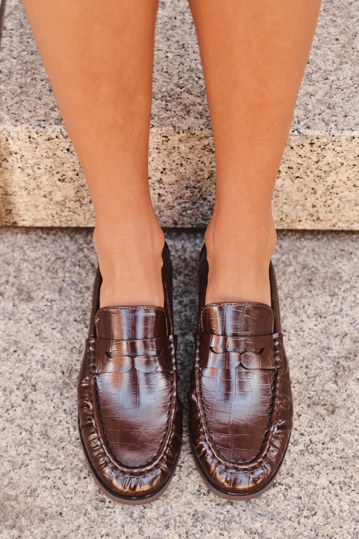 mocassins femininos com babados e estampados em chocolate Dalmy