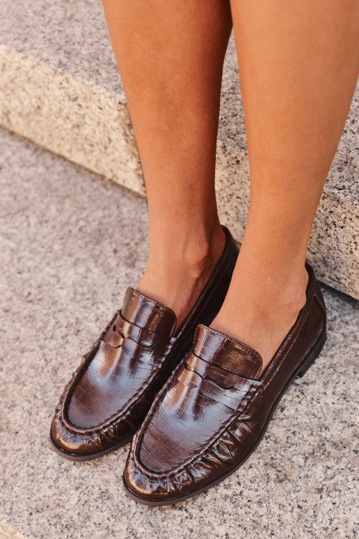 mocassins femininos com babados e estampados em chocolate Dalmy