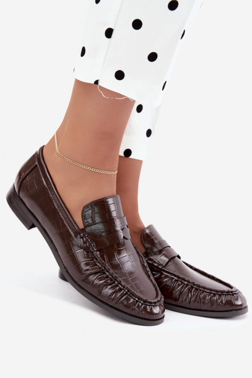 mocassins femininos com babados e estampados em chocolate Dalmy
