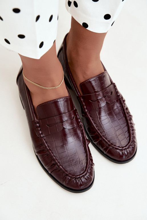 mocassins femininos com babados e estampados em bordô Dalmy