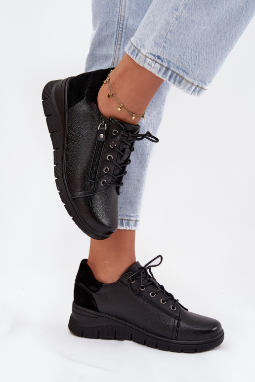 Sapatos de plataforma de couro femininos Vinceza 39964 pretos