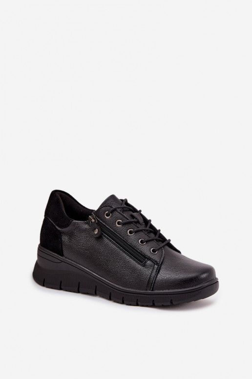 Sapatos de plataforma de couro femininos Vinceza 39964 pretos