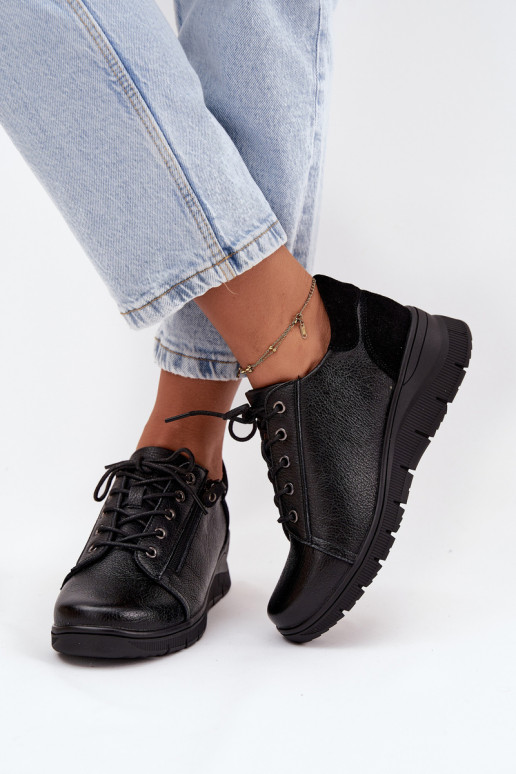 Sapatos de plataforma de couro femininos Vinceza 39964 pretos
