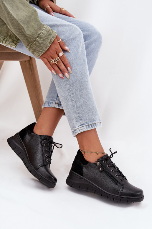 Sapatos de plataforma de couro femininos Vinceza 39964 pretos