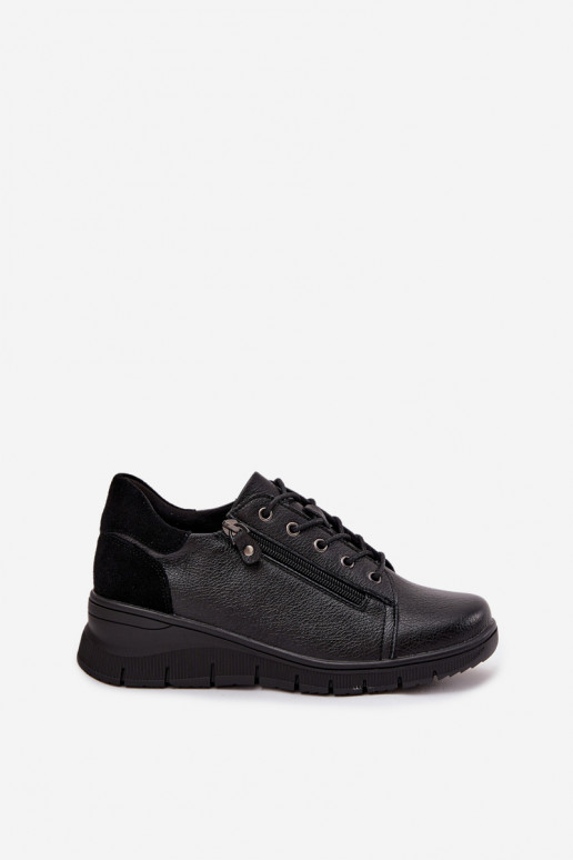 Sapatos de plataforma de couro femininos Vinceza 39964 pretos
