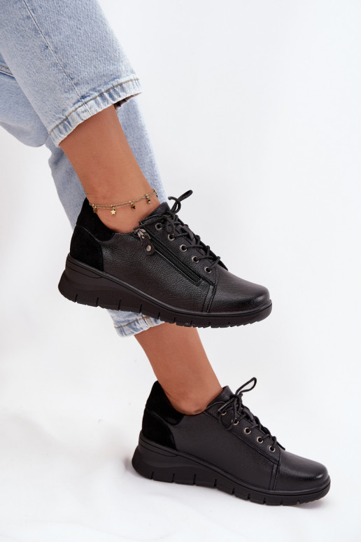 Sapatos de plataforma de couro femininos Vinceza 39964 pretos