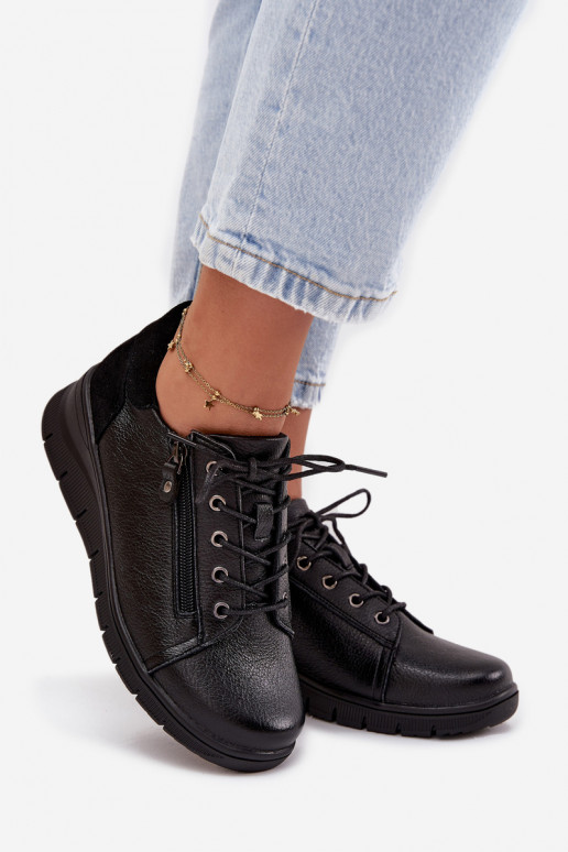 Sapatos de plataforma de couro femininos Vinceza 39964 pretos