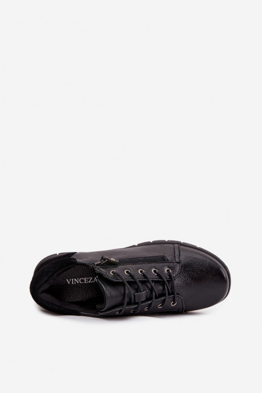 Sapatos de plataforma de couro femininos Vinceza 39964 pretos