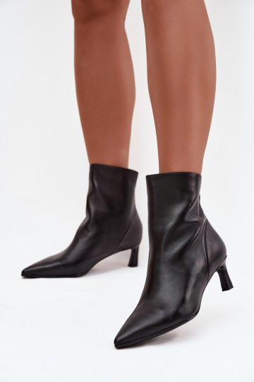 Botins de couro natural com salto para mulheres D&A CR52-661 pretos 2