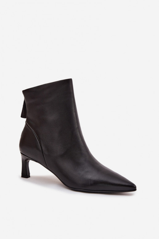 Botins de couro natural com salto para mulheres D&A CR52-661 pretos