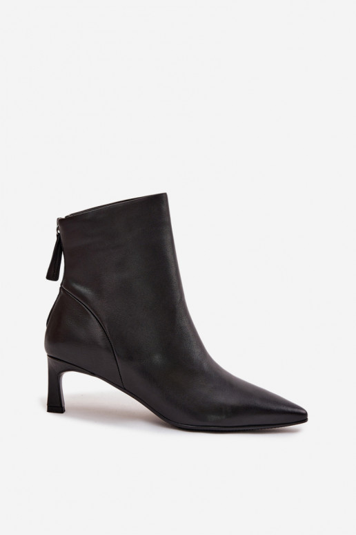 Botins de couro natural com salto para mulheres D&A CR52-661 pretos