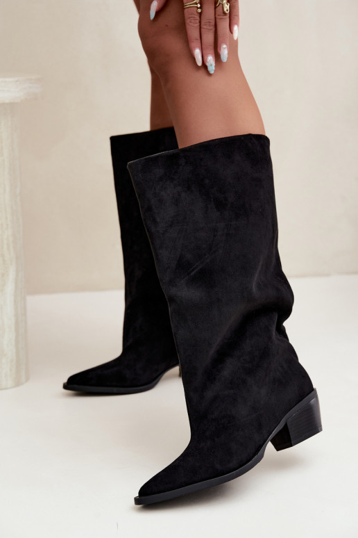 botas altas slip-on com saltos em camurça sintética pretas Casella