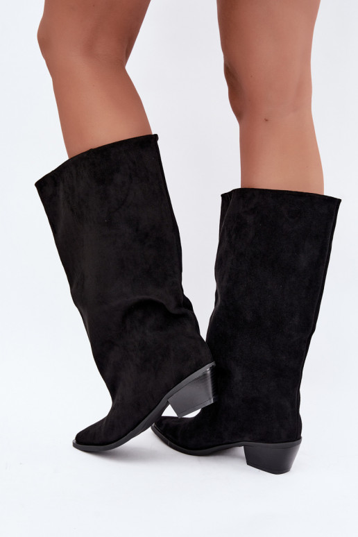 botas altas slip-on com saltos em camurça sintética pretas Casella