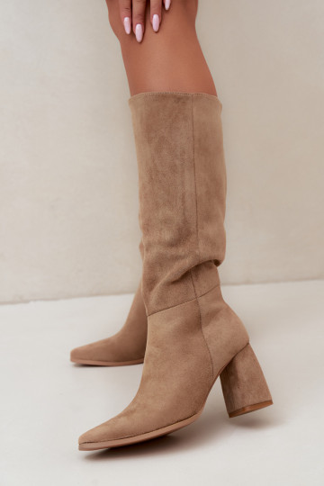 botas altas femininas com salto bloco cor areia Carlin 2