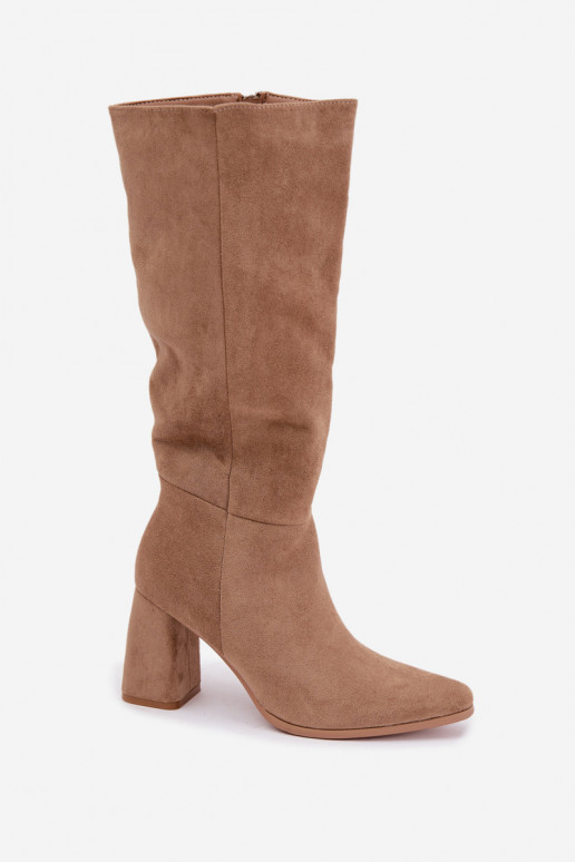 botas altas femininas com salto bloco cor areia Carlin