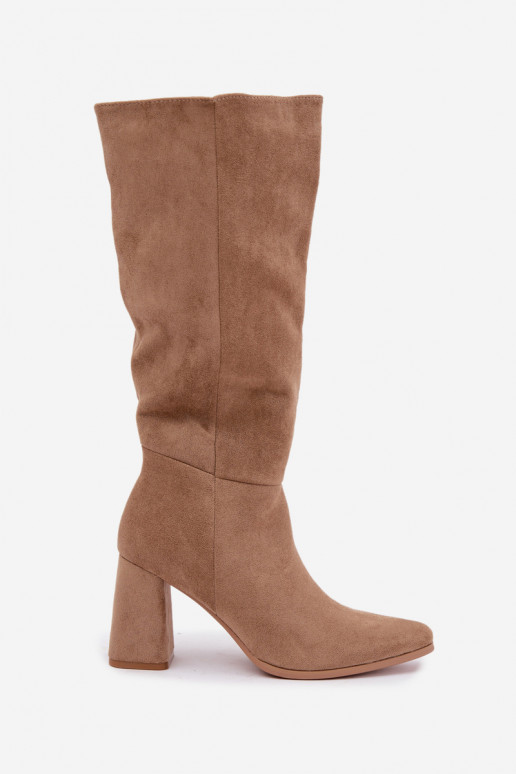 botas altas femininas com salto bloco cor areia Carlin