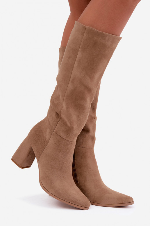 botas altas femininas com salto bloco cor areia Carlin