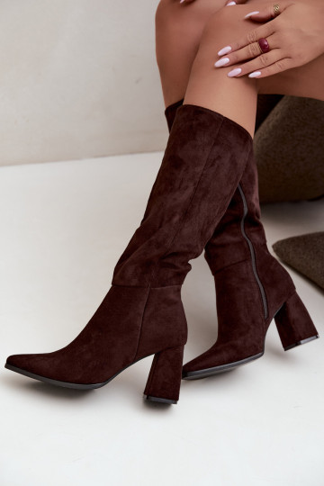 botas altas femininas com salto bloco cor caramelo Carlin