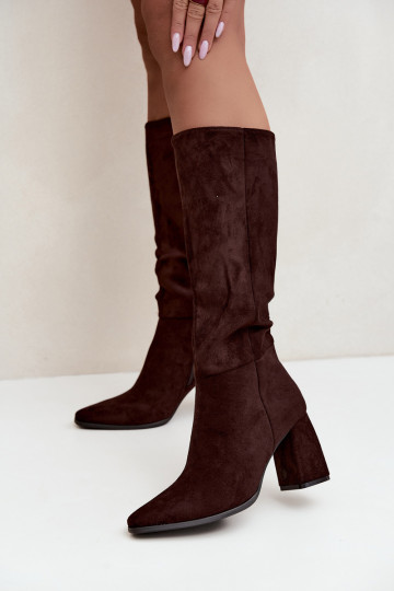 botas altas femininas com salto bloco cor caramelo Carlin 2