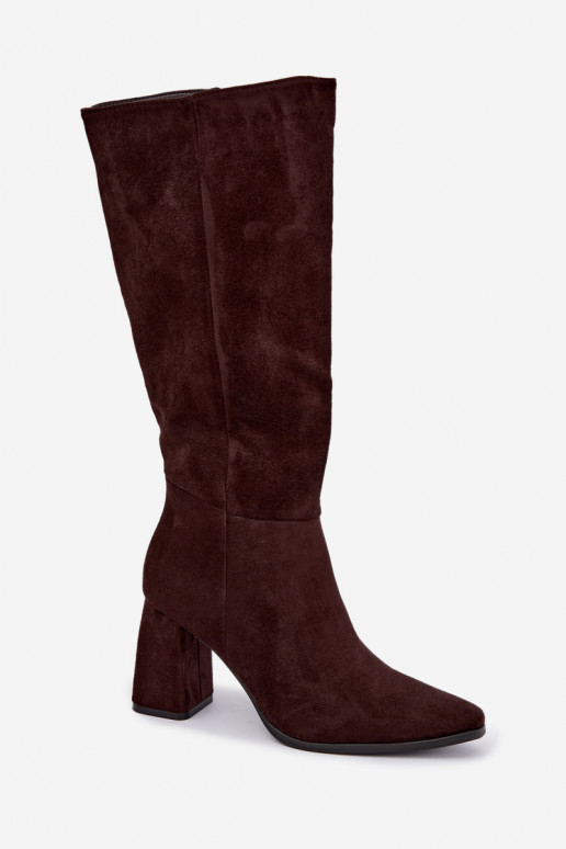 botas altas femininas com salto bloco cor caramelo Carlin