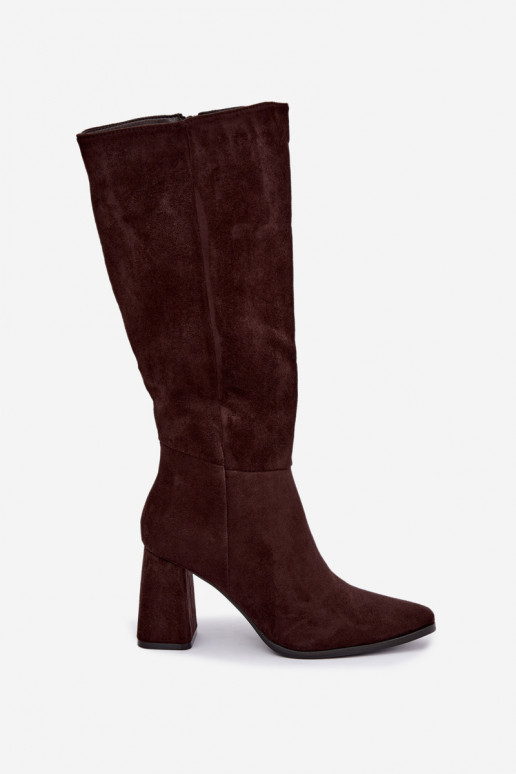 botas altas femininas com salto bloco cor caramelo Carlin