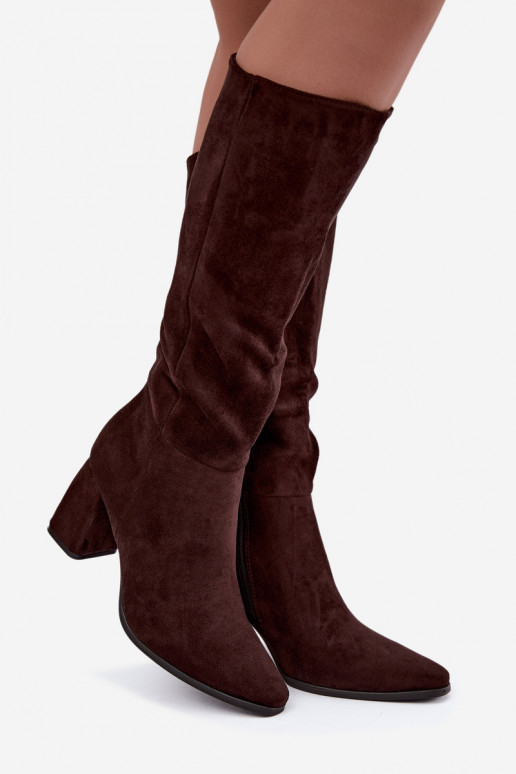 botas altas femininas com salto bloco cor caramelo Carlin
