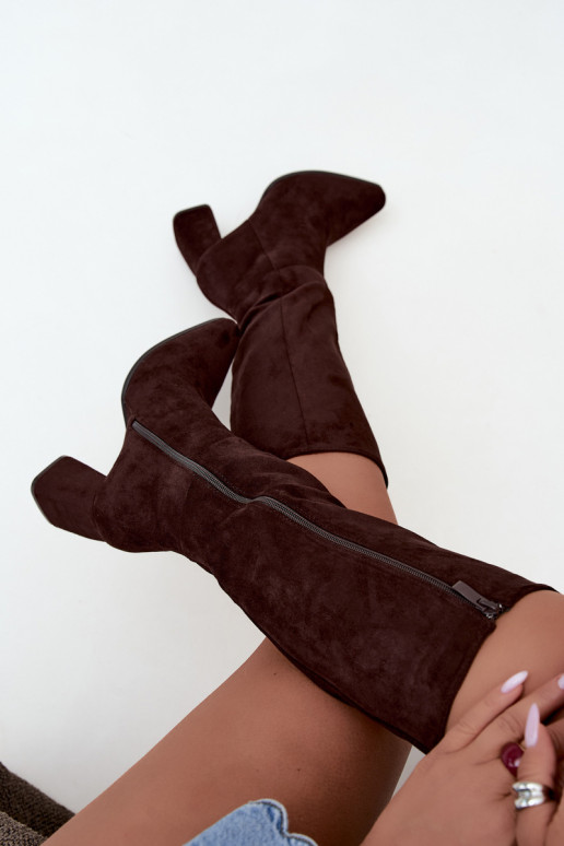botas altas femininas com salto bloco cor caramelo Carlin