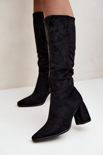 botas altas femininas com salto bloco pretas Carlin 2