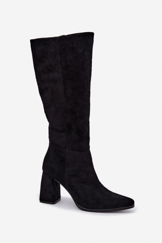 botas altas femininas com salto bloco pretas Carlin
