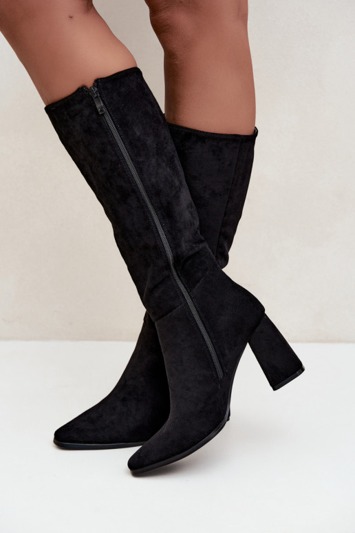 botas altas femininas com salto bloco pretas Carlin