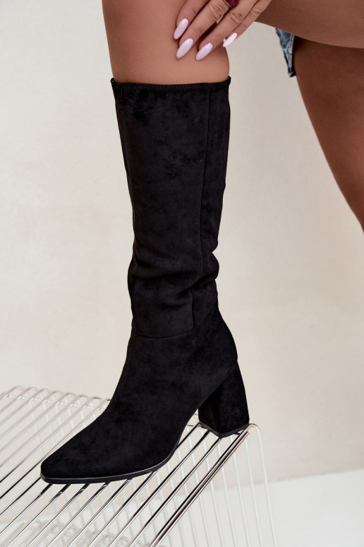botas altas femininas com salto bloco pretas Carlin