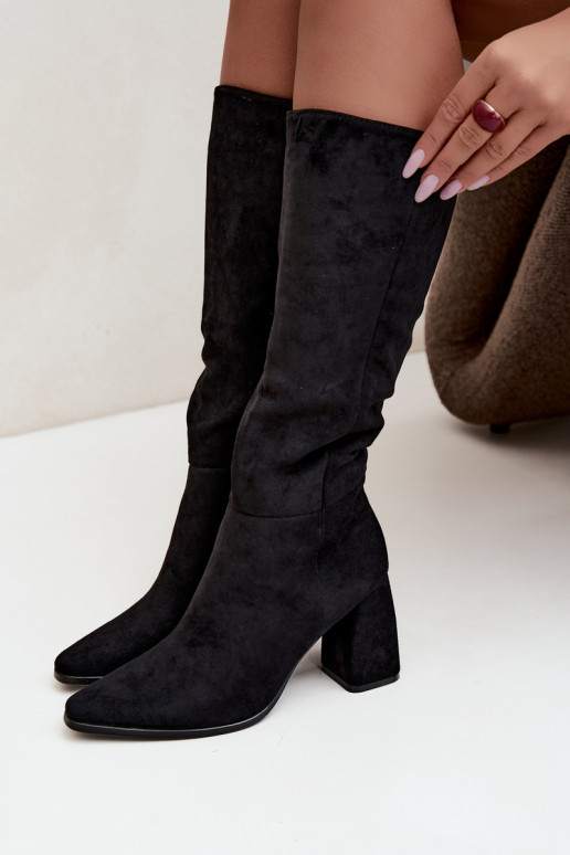 botas altas femininas com salto bloco pretas Carlin