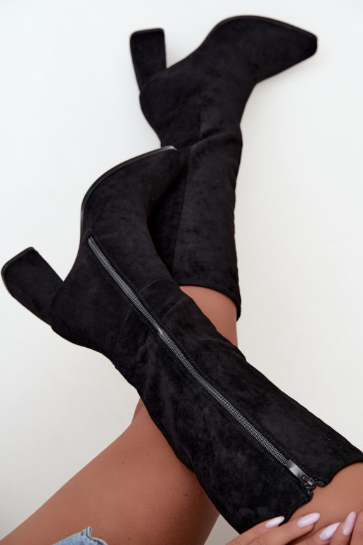 botas altas femininas com salto bloco pretas Carlin