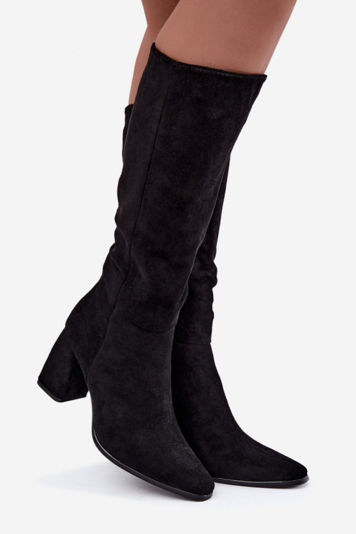 botas altas femininas com salto bloco pretas Carlin