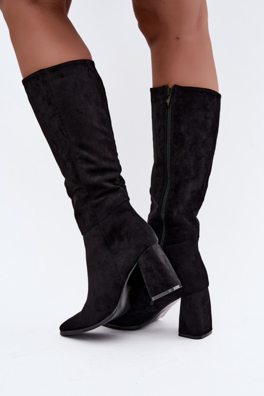 botas altas femininas com salto bloco pretas Carlin
