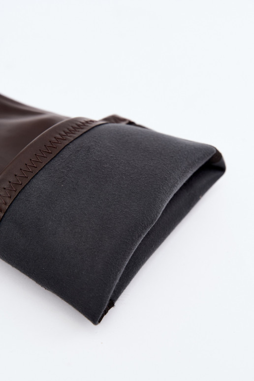 botas altas femininas com cano amarrado em salto baixo de couro sintético cor caramelo Gisellea