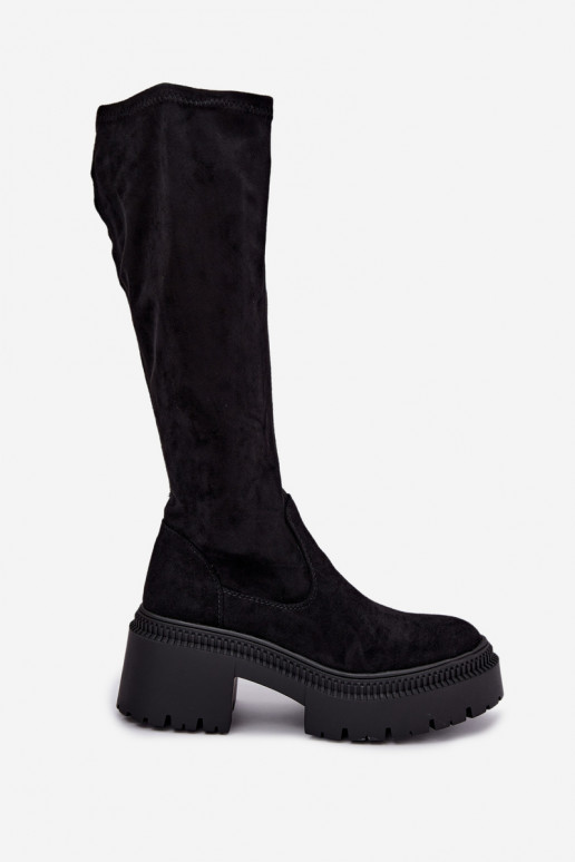botas altas femininas com plataforma e salto alto pretas Florinne