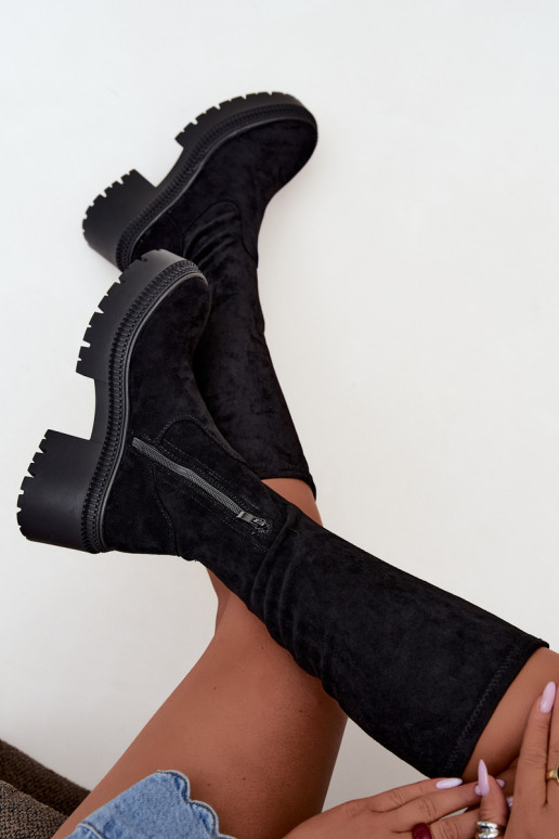 botas altas femininas com plataforma e salto alto pretas Florinne