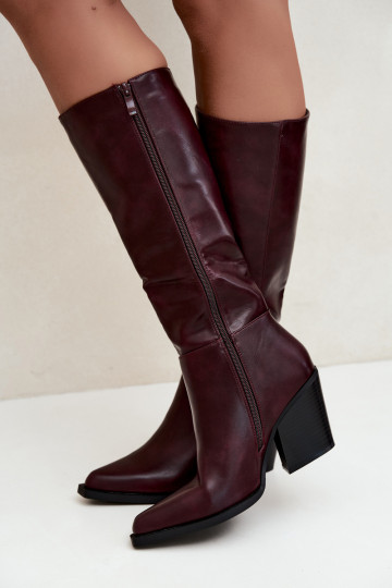 botas altas femininas com salto isolado cor bordô Katelle