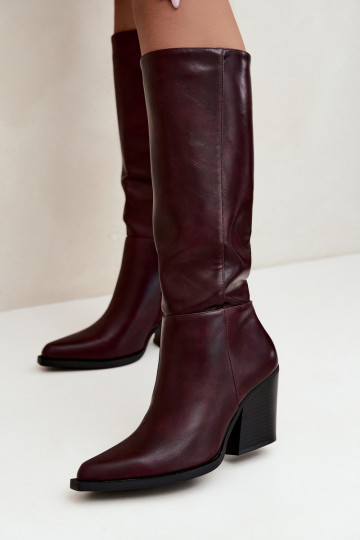 botas altas femininas com salto isolado cor bordô Katelle 2