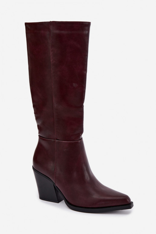 botas altas femininas com salto isolado cor bordô Katelle
